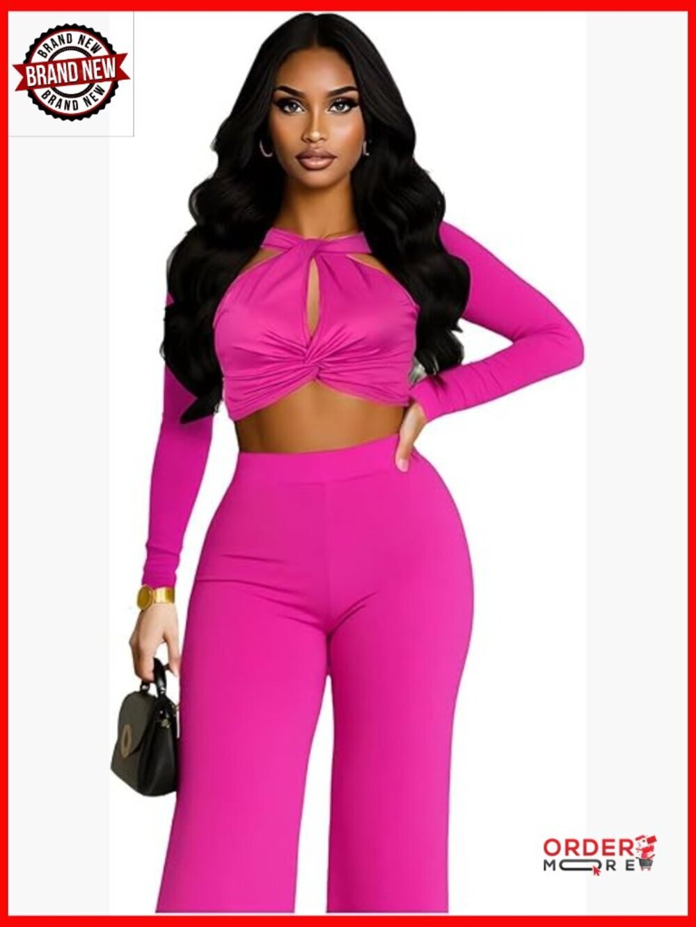 Long Sleeve Twist Front Crop Top Pants Set Party Club Outfits Women Fall Winter